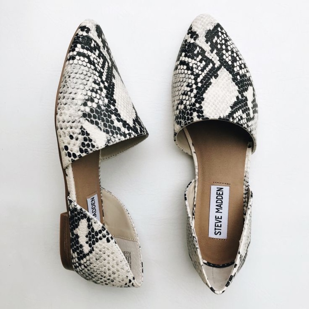 Steve Madden Black and White Snake Print Flats